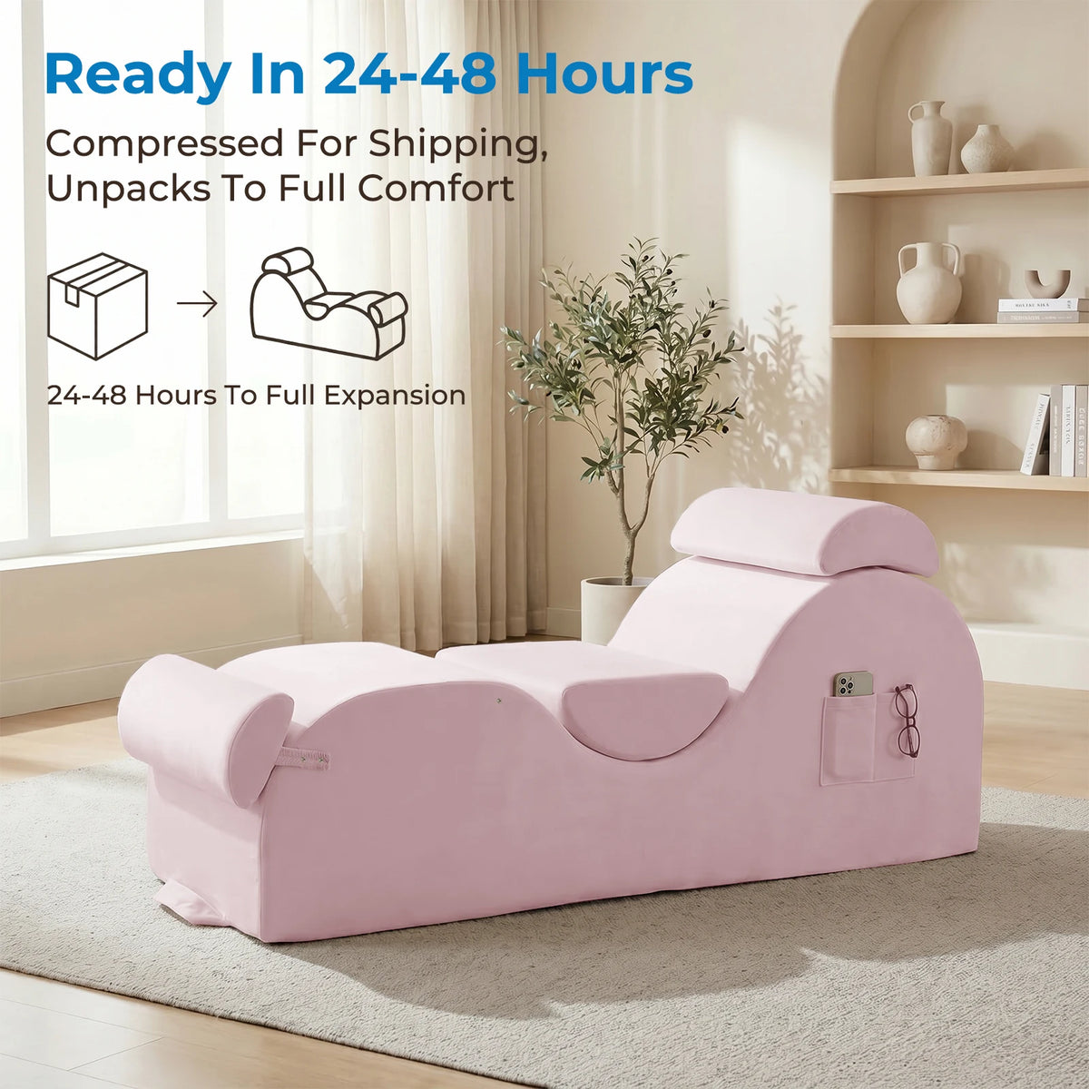 Velvet Yoga Chaise Lounge with Adjustable Footrest