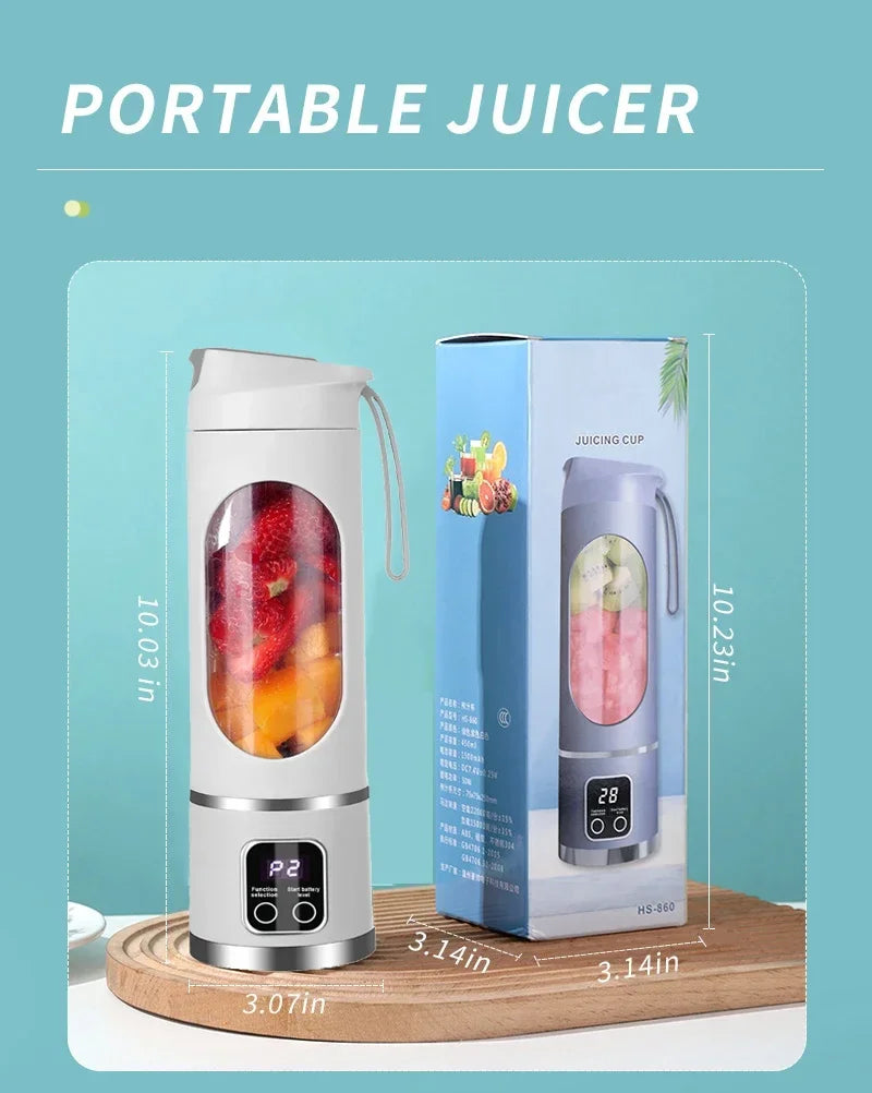 Portable Electric Juicer 450ML — 8-Blade Travel Blender for Fresh Juice, Shakes & Smoothies