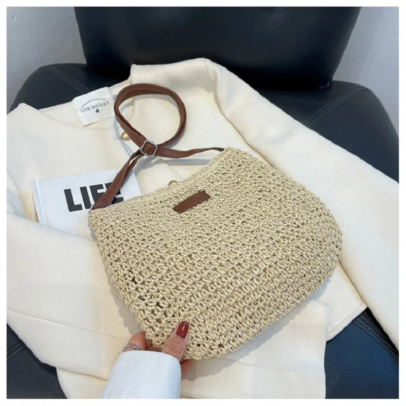 Woven Straw Crossbody Bag – Boho Beach Shoulder Bag for Women