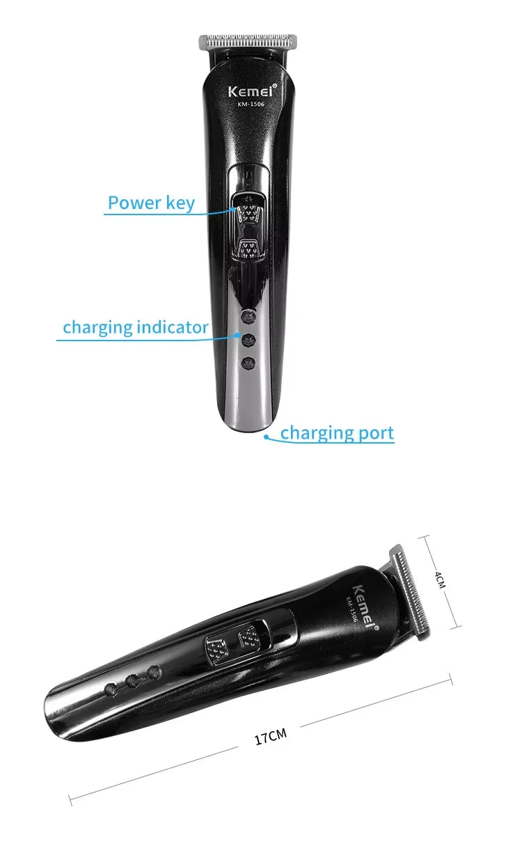 Kemei KM-1506 3-in-1 Electric Hair Clipper, Shaver & Nose Trimmer – USB Rechargeable