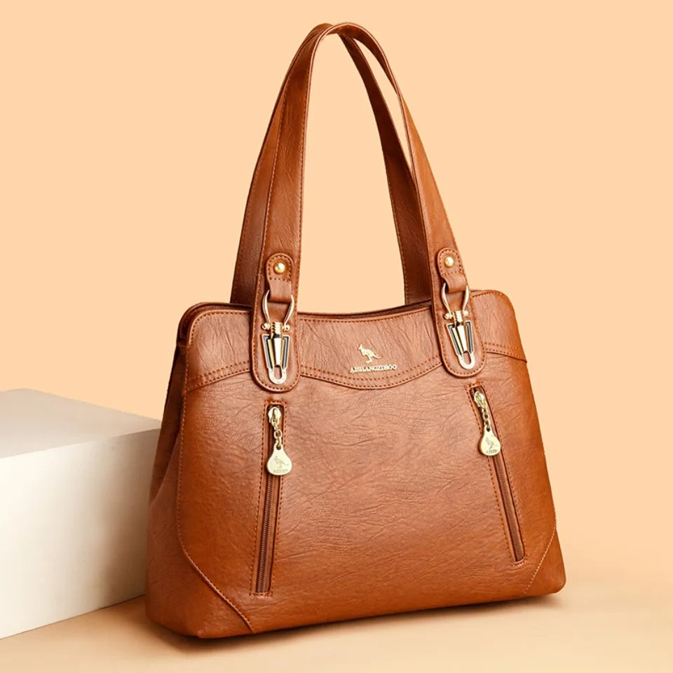 VANDERWAH Bark Pattern Microfiber Leather A4 Tote Bag – Luxury Designer Shoulder Handbag for Women