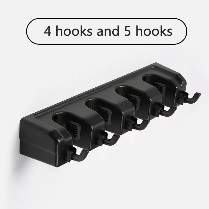 Wall Mounted Mop & Broom Holder — 3/4/5 Position Multi-Functional Storage Rack