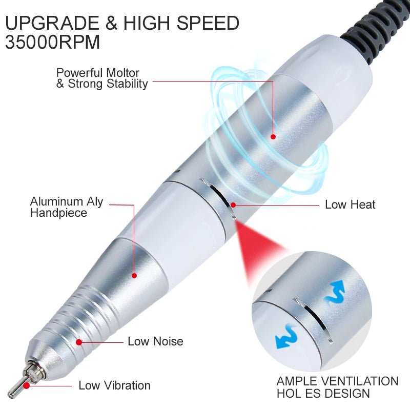 35,000 RPM Electric Nail Drill Handpiece Pen