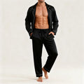Men's Luxury Contrast Trim Pajama Set — Long Sleeve Top & Pants