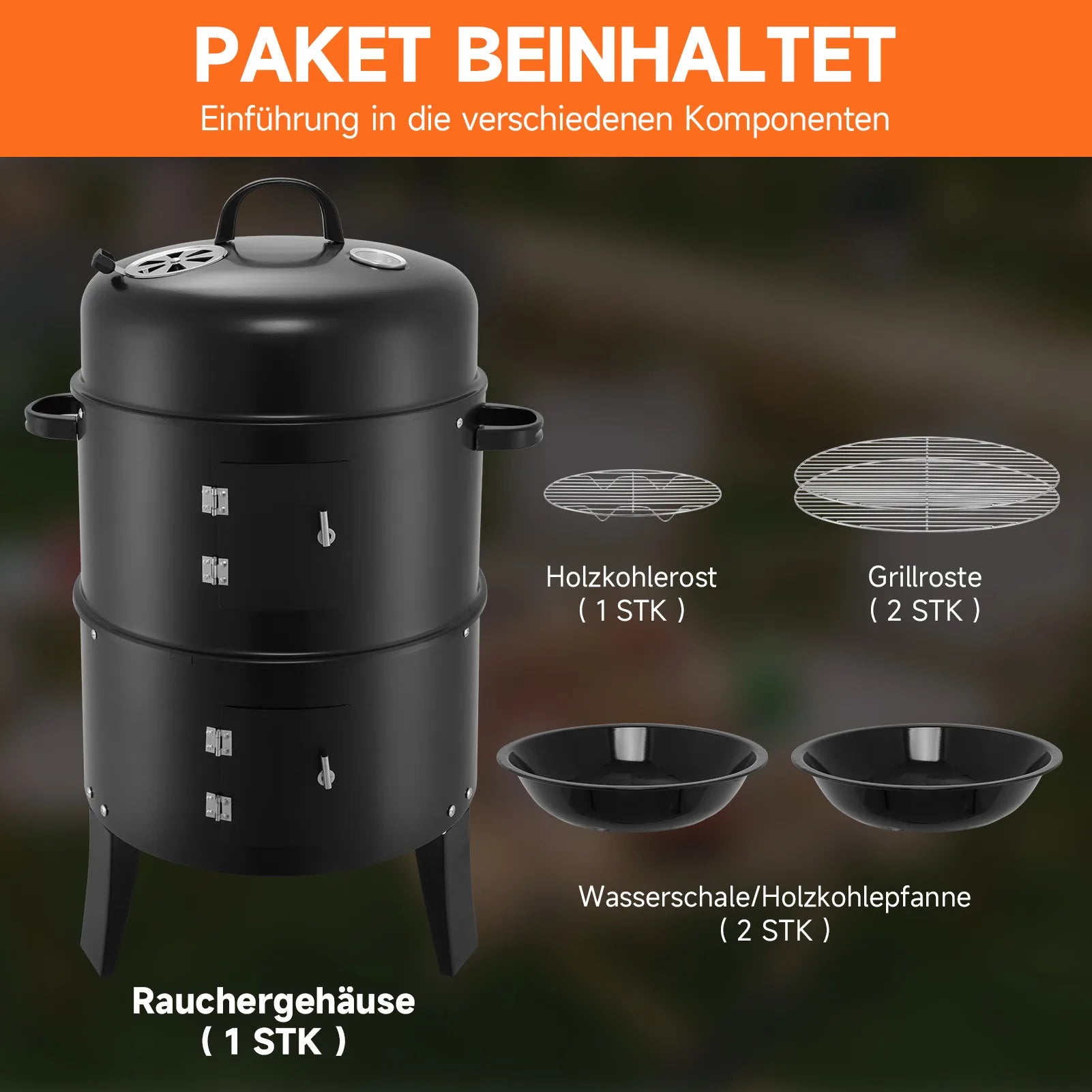 3-in-1 Vertical Portable Smoker Grill | 400 Sq. In., Detachable 2-Layer Design, Built-in Thermometer, Camping & Backyard BBQ