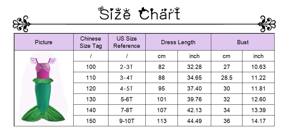 Girls Mermaid Costume Dress — Princess Cosplay Party & Birthday Dress