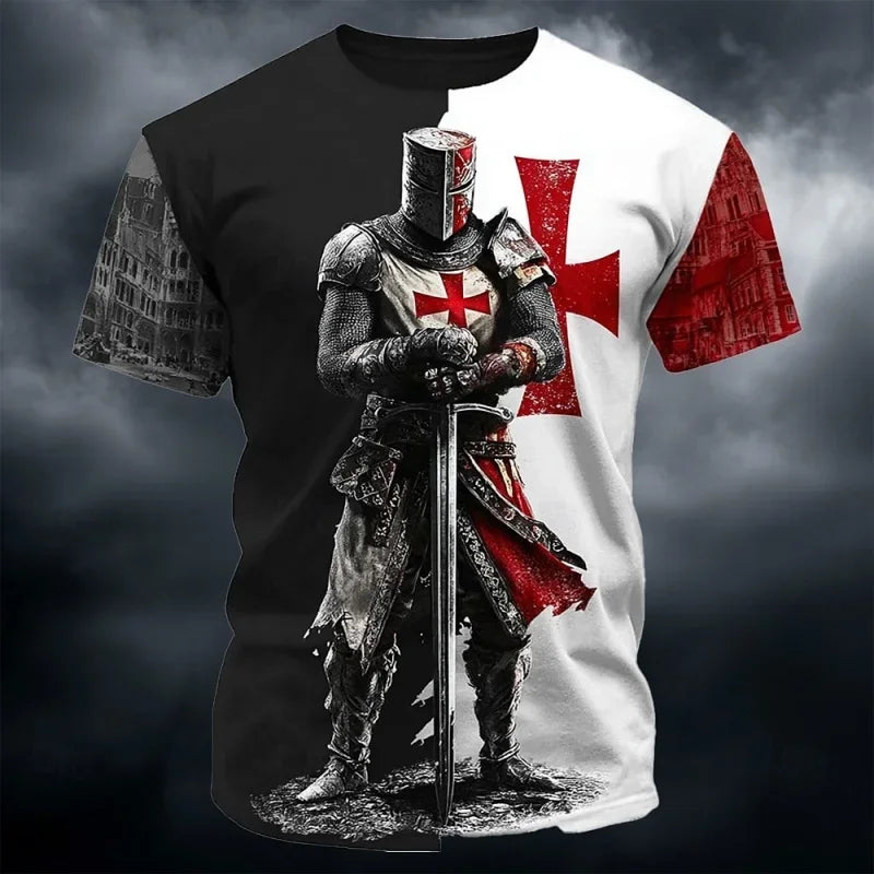3D Print Templar Knight Warrior T-Shirt — Medieval Graphic Short Sleeve Tee