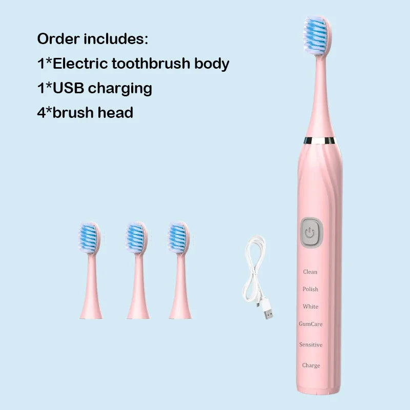 Toothink Sonic Electric Toothbrush – 5 Modes, IPX7 Waterproof, USB Rechargeable, 5+ Brush Heads