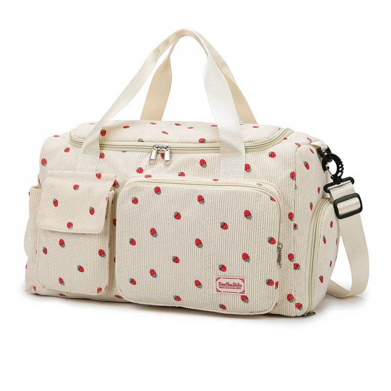 Corduroy Large Capacity Travel Duffle Tote Bag — Sports Fitness Carry-On Bag for Women
