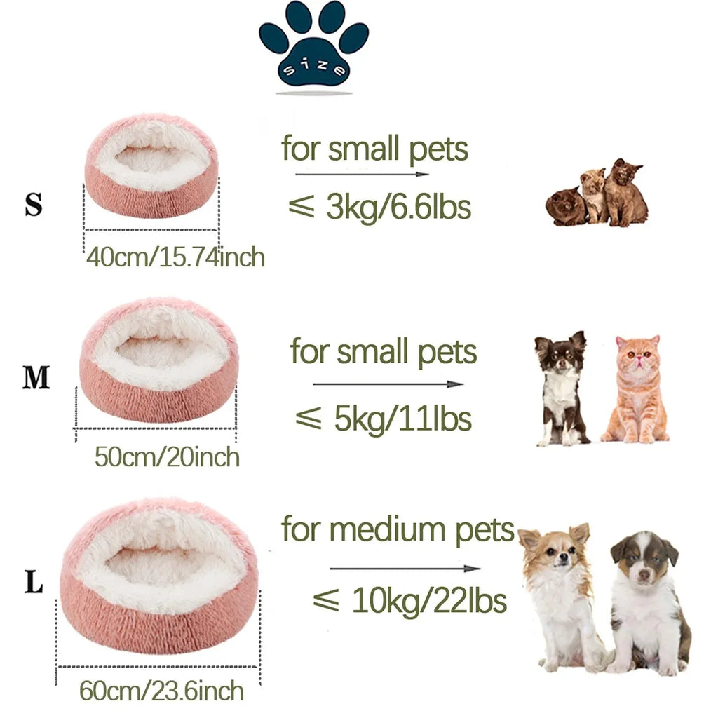 2-in-1 Soft Plush Round Pet Bed with Cover – Warm Cave Nest for Small Dogs & Cats, 50cm