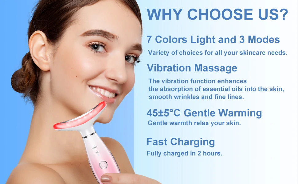 7-Color LED Neck & Face Lifting Massager – Microcurrent, 45° Heat Therapy & Anti-Wrinkle Beauty Device