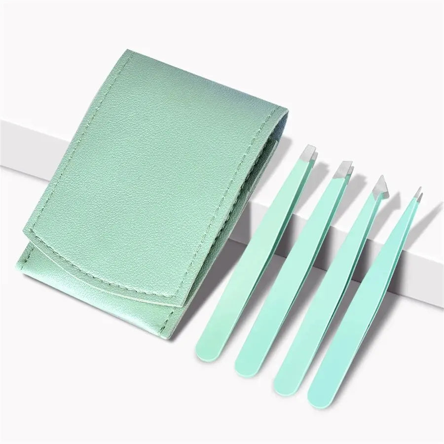 4-Piece Stainless Steel Eyebrow Tweezer Set