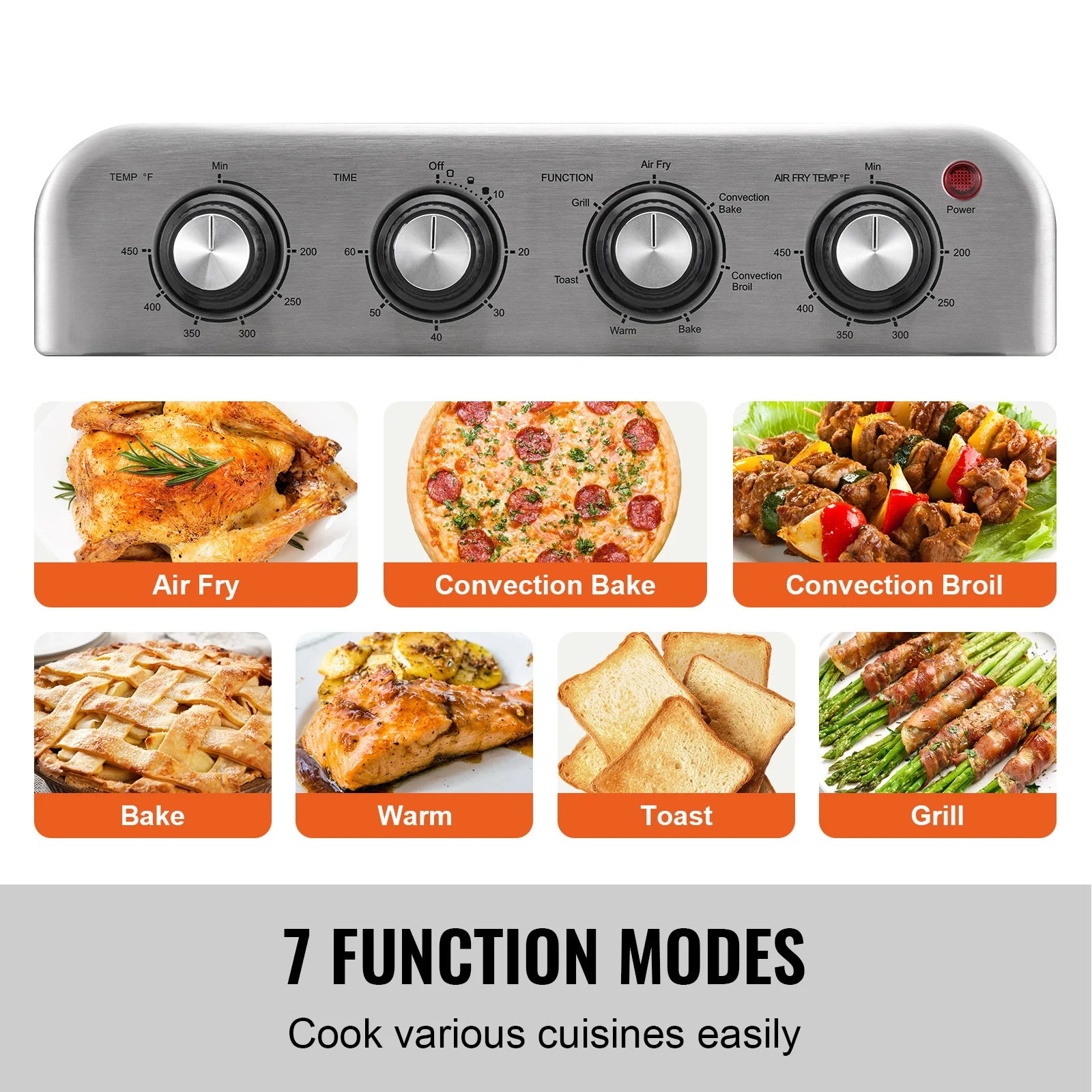 18L Air Fryer Toaster Oven 1700W — Stainless Steel Countertop Combo with Grill