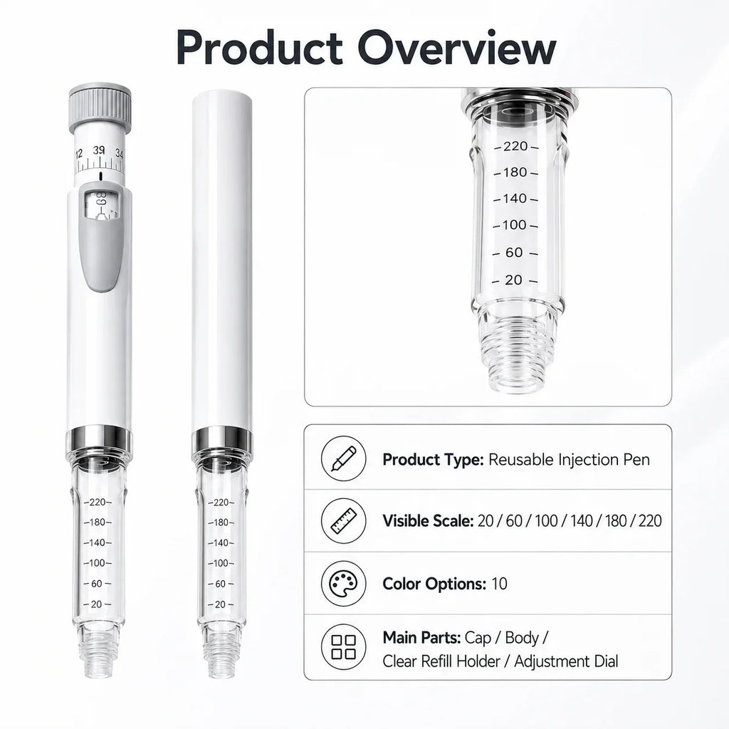Reusable Insulin Injection Pen – Metal V2 Adjustable 60IU Dose Control with Clear Scale