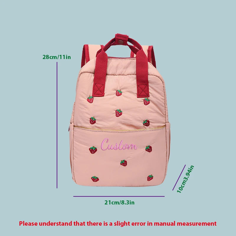 Custom Embroidered Heart Quilted Backpack – Personalized Cartoon Casual Bag