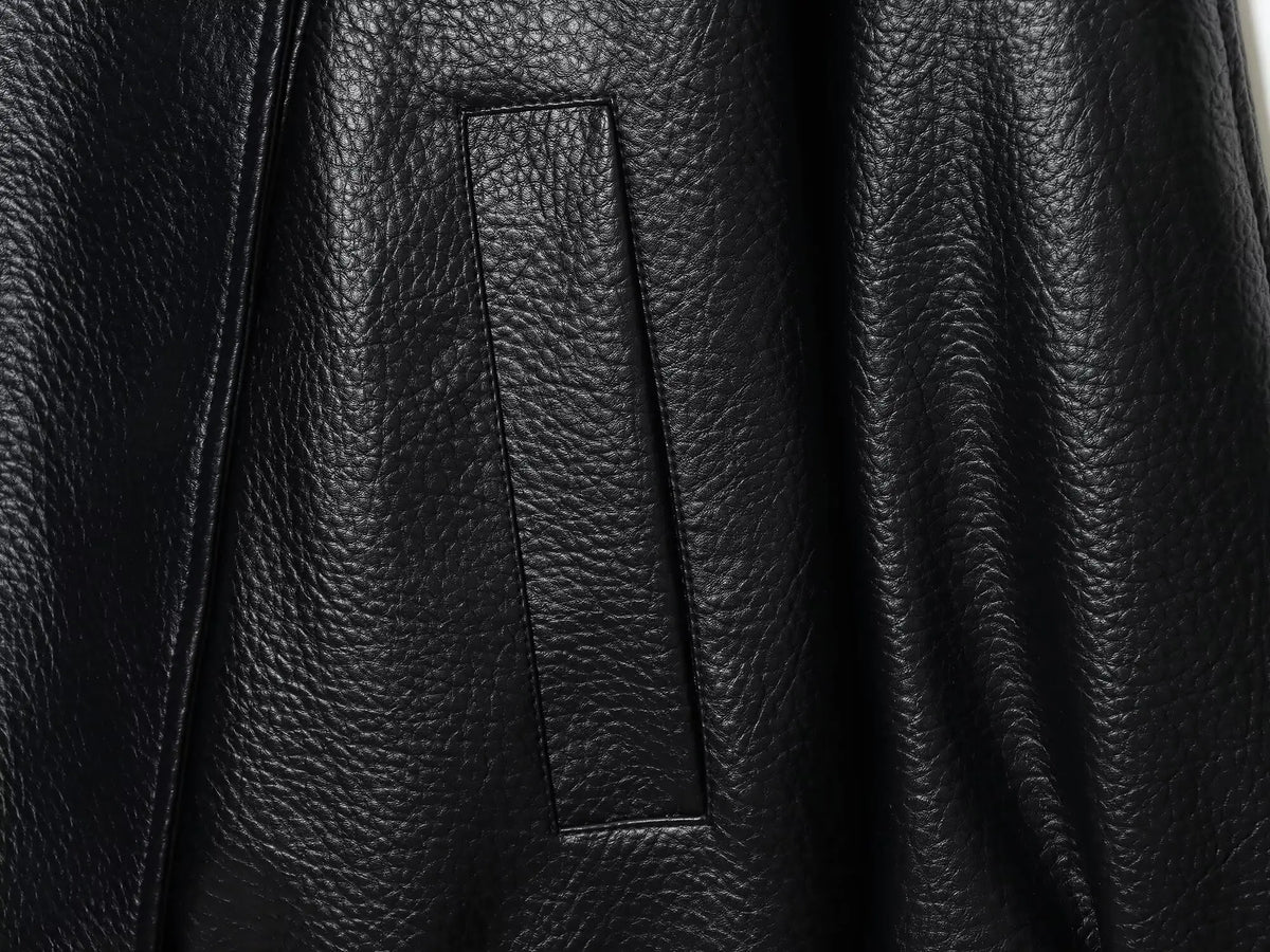 TFMLN Chic Black Faux Leather Jackets Women Long Sleeve Buttons Elastic Oversized Coats Fashion 2025 Autumn Winter Streetwear