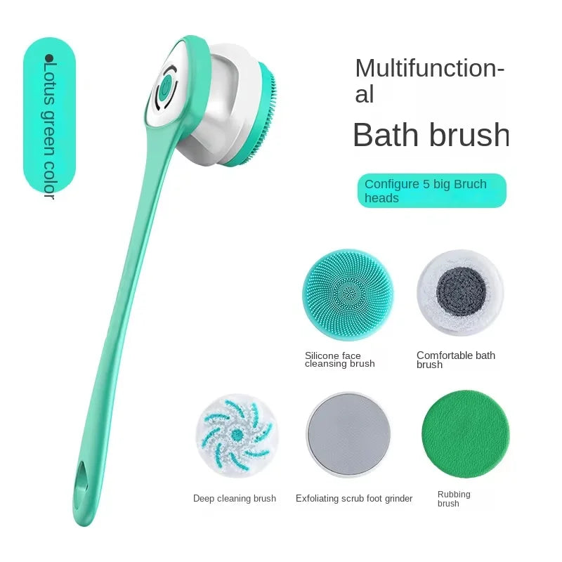 Silicone Electric Body Scrubber – IPX7 Waterproof Cordless Shower Brush with Back Massage & Exfoliating Heads