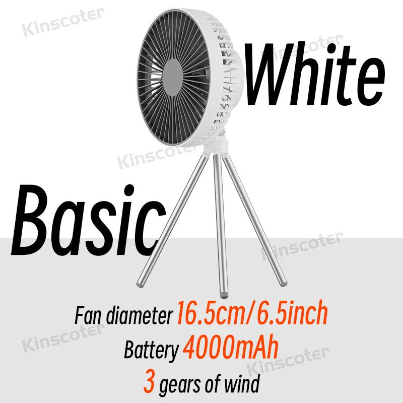 10000mAh Camping Fan – Rechargeable Portable Wireless Ceiling Fan with Power Bank & LED Lighting Tripod