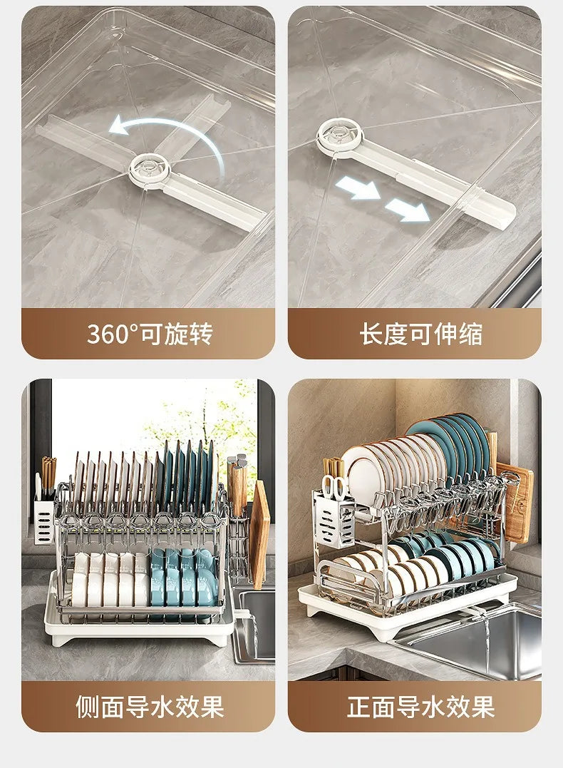 Multifunctional Stainless Steel Dish Drain Rack with Knife Holder – Countertop Bowl, Dish & Sink Organizer