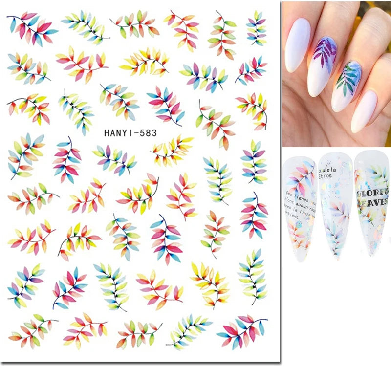 3D Summer Tropical Nail Art Sticker Decals — Palms, Butterflies & Flowers