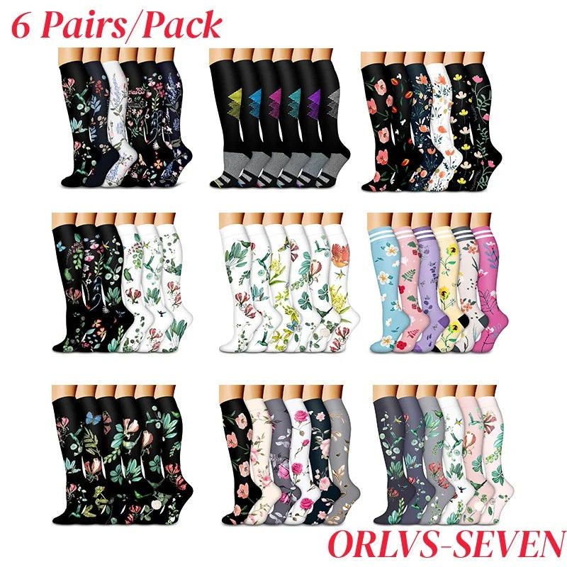 Knee High Compression Stockings 20-30mmHg – 6 Pairs Sports, Medical, Varicose Veins, Pregnancy, Edema & Diabetes