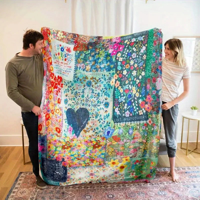Heart Print Flannel Throw Blanket – Super Soft Plush Love Print for Bed, Sofa & Travel