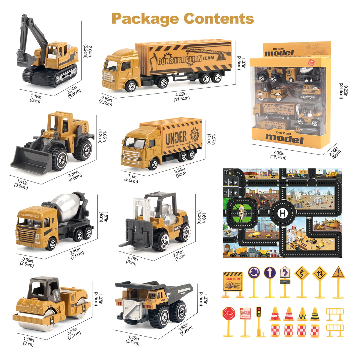 Die-Cast Construction Vehicle Toy Set – 1:64 Alloy Trucks & Excavators