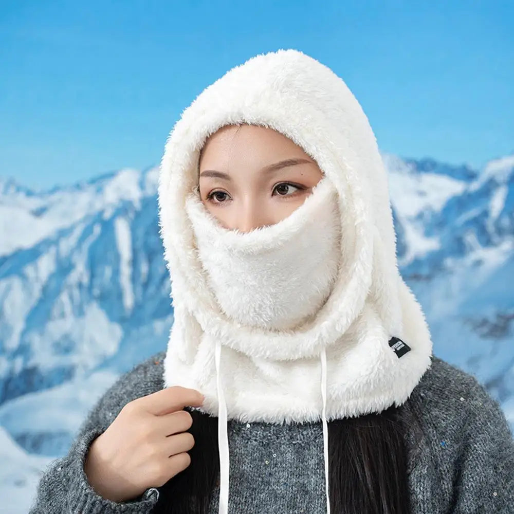 Plush Drawstring Balaclava Hood with Face and Neck Cover
