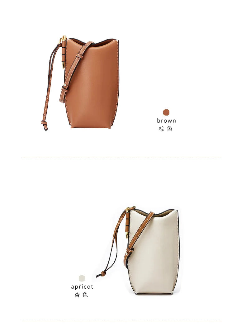 100% Genuine Cowhide Leather Mini Baguette Crossbody Bag – Phone Shoulder Bag for Women