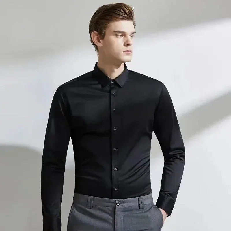Men's Non-Iron Business Stand Collar Dress Shirt — Wrinkle-Free Formal Shirt