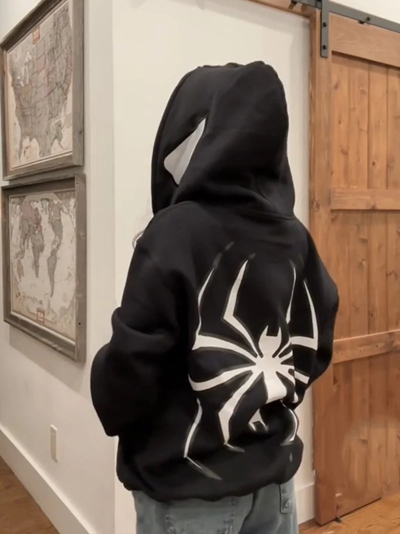 Y2K Spider Zip-Up Hoodie Jacket — Graphic Streetwear Zip Hoodie