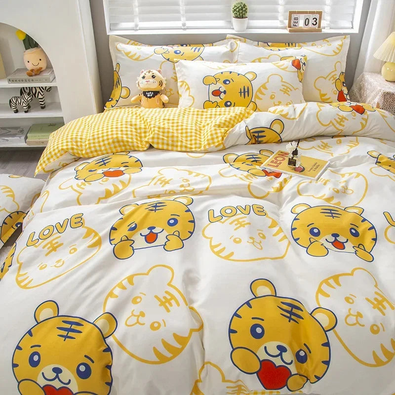 Cartoon Print Duvet Cover Set – Skin-Friendly 400TC Polyester, 3-Piece with 2 Pillowcases, 20 Designs & 4 Sizes