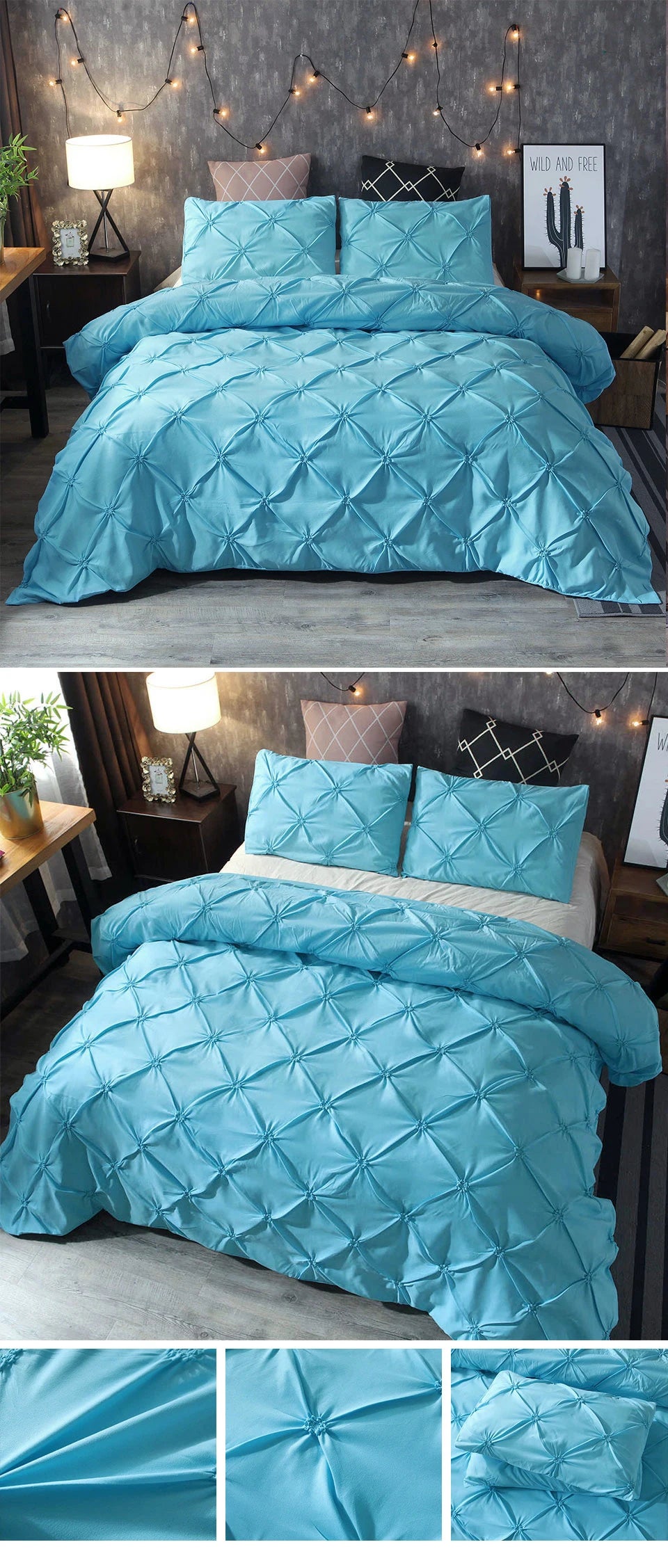 100% Egyptian Cotton Pinch Pleat Duvet Cover Set – 600TC with Zipper & Corner Ties, 8 Colors & 7 Sizes