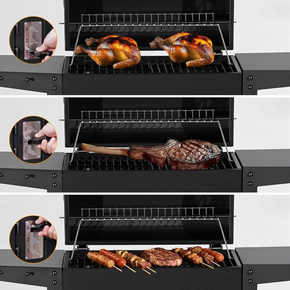 Portable Outdoor BBQ Grill | 353 Sq. In., Foldable Side Tables, 3-Level Charcoal Tray, 360° Wheels, Removable Ash Collector