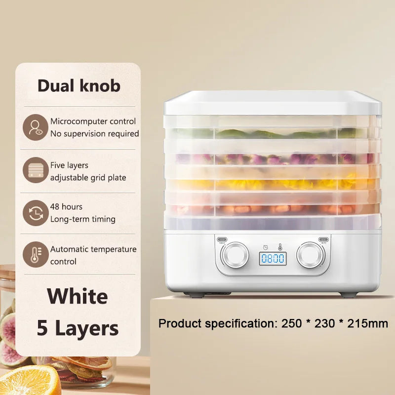 Mini Food Dehydrator – 5 Trays, 110V, Dried Fruit, Vegetables, Herbs, Pet Meat & Snacks Air Dryer