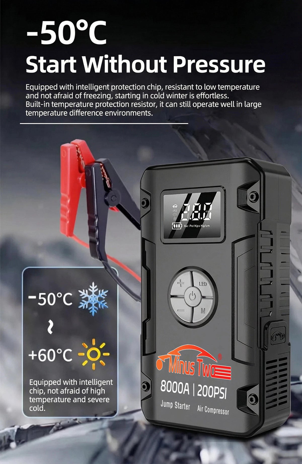 8000A Peak Car Jump Starter – All-in-One Power Bank, LED Flashlight & Emergency Booster for SUV & Truck