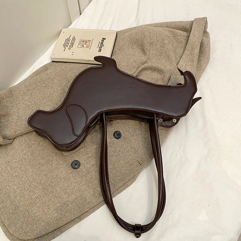 Funny Sausage Dog Kawaii Shoulder Tote Bag – Cute Creative PU Leather Handbag for Women