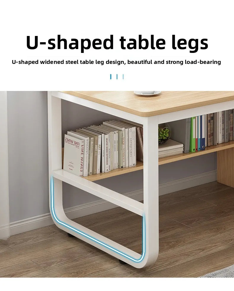 Modern Desk with Integrated Bookshelf — Student Writing Desk, Home Computer Desk & Bedroom Study Table