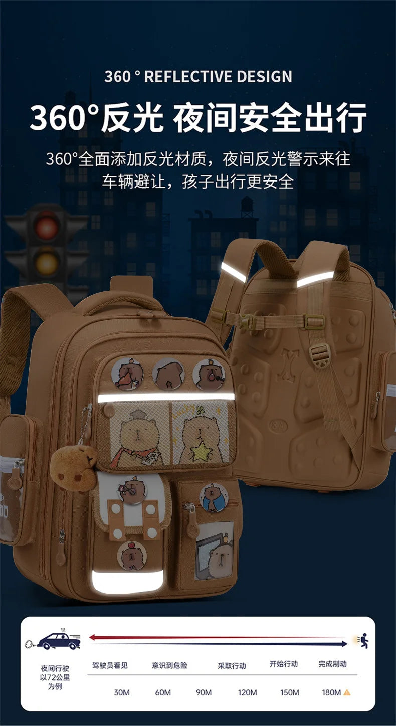 Capybara Anime Kids Backpack – Large Capacity Nylon School Bag for Boys & Girls Back to School