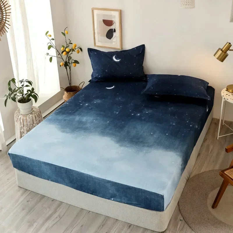 Fashion Print Elastic Fitted Sheet – Non-Slip Mattress Cover with Pillowcase, Multiple Sizes