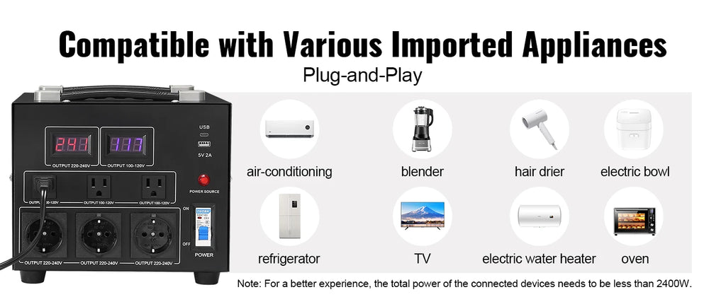 Heavy Duty Voltage Converter Transformer — 2000VA/3000VA/5000VA Step Up/Down, US & EU Outlets