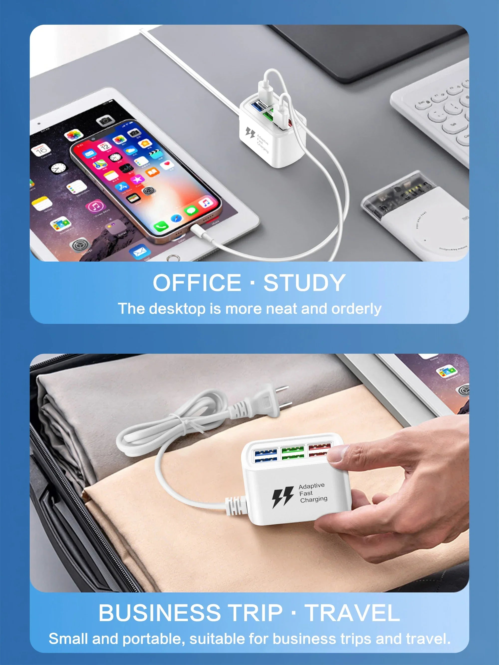 6-in-1 Fast USB Charging Power Strip — Multi-Port Desktop Charger with AC Outlets