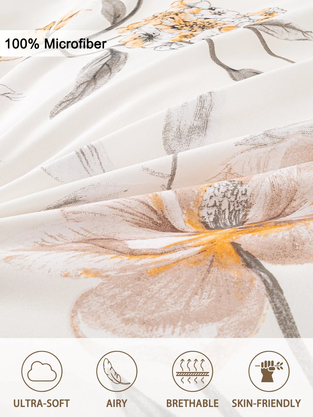 Leaf Floral Print Duvet Cover Set – Soft 3-Piece Bedding with 2 Pillowcases, 2 Colors & 11 Sizes