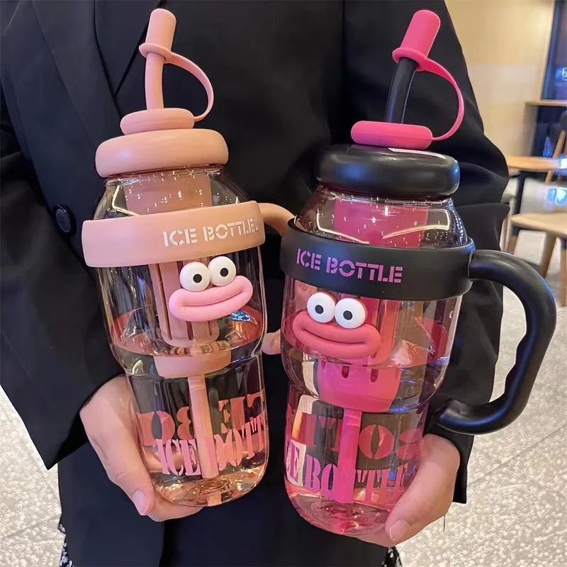 1100ml Cute Aesthetic Water Bottle with Straw & Tea Infuser – Large Capacity BPA-Free PC Cup for Women, Outdoor & Travel