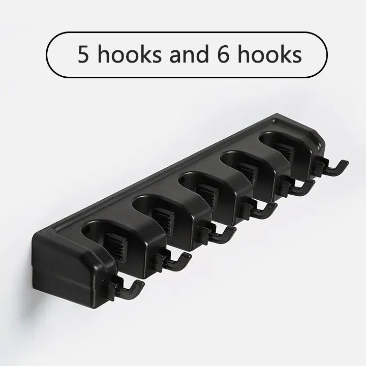 Wall Mounted Mop & Broom Holder — 3/4/5 Position Multi-Functional Storage Rack