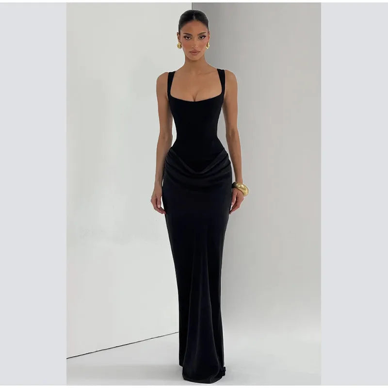 Strapless Pleated Evening Gown — Off-Shoulder Backless High Waist Split Dress