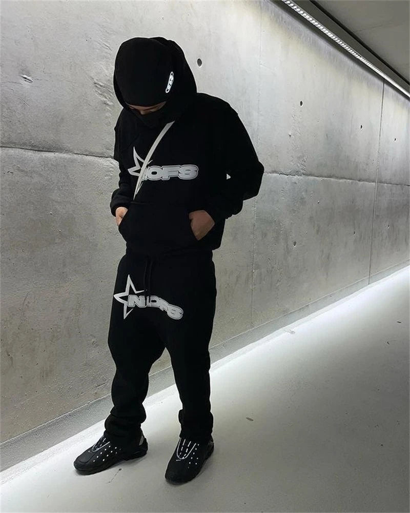 Y2K Harajuku Letter Graphic Hoodie & Goth Pants Set