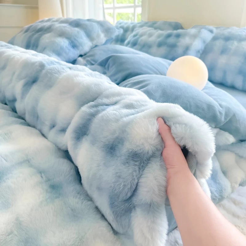 Bonenjoy 1pc Plush Duvet Cover Warm Quilts Cover Skin-friendly Bedding Solid Color Comforter Covers 이불커버 (No Pillowcase)