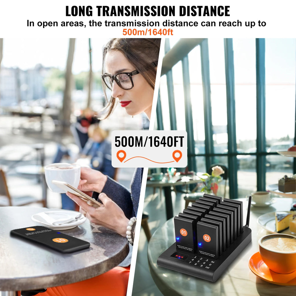 Wireless Restaurant Pager System — Guest Calling Beepers with Vibration & Flashing
