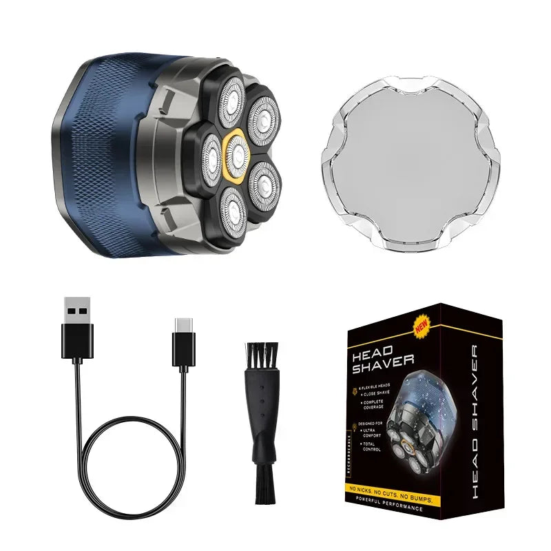 6D Magnetic Head Shaver for Bald Men – IPX8 Waterproof, LED Display, USB-C, 90-Min Charge